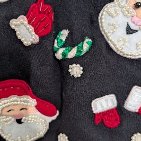 Just B Not So Ugly Christmas Cardigan Womens Size Small Black Beaded Santa - Picture 5 of 11